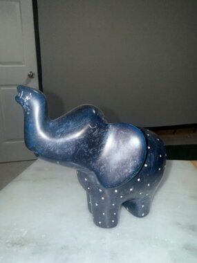 Mini Blue Elephant Figurine Cute Ceramic Animal Home Decor